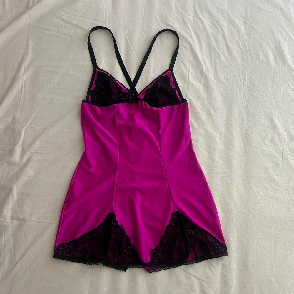 Pink and Black Lace Slip Dress
